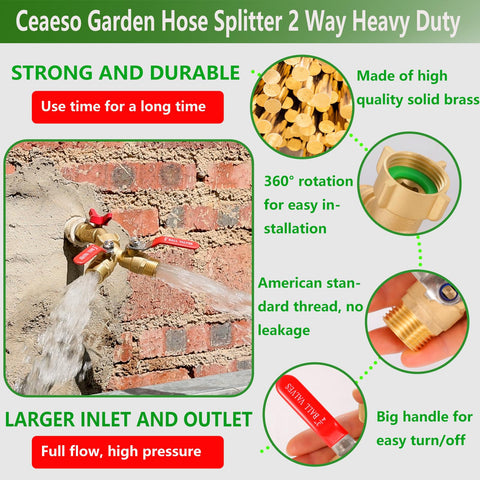 Ceaeso brass splitter with long stainless-steel handle for easy operation.