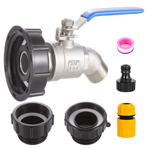 Ceaeso IBC tote adapter front view showing durable stainless steel construction and multi-thread compatibility.