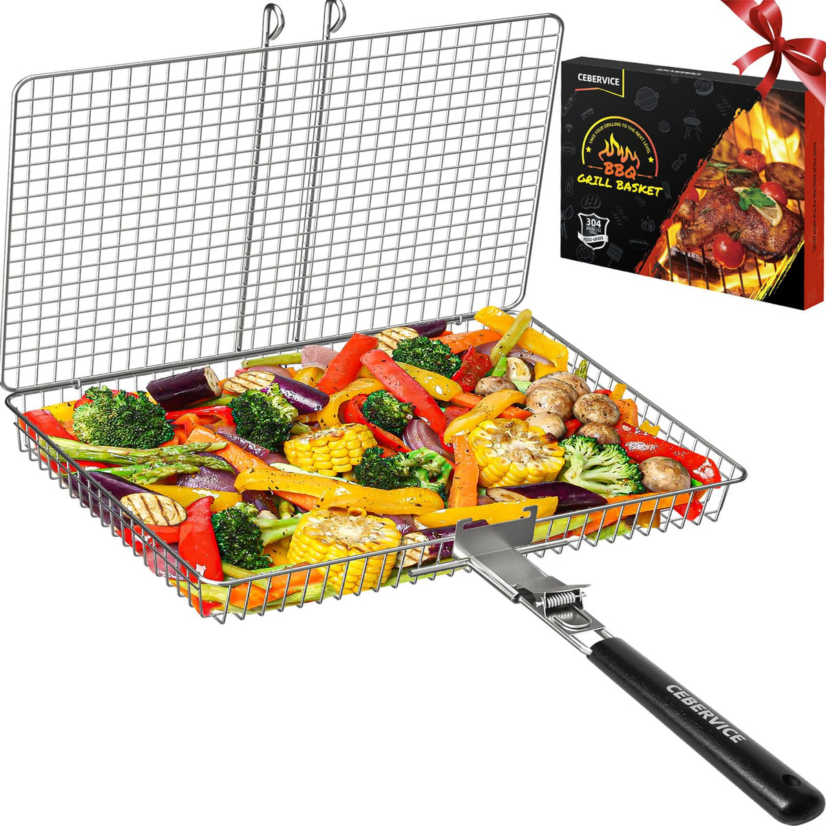 CEBERVICE extralarge grill basket for big meals and family grilling