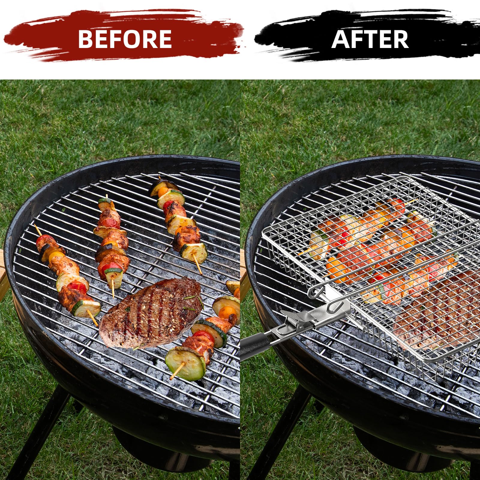 CEBERVICE removable handle on grill basket for easy storage