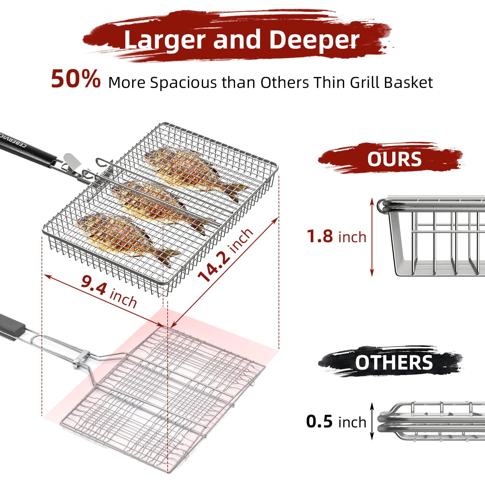 CEBERVICE SUS304 stainless steel grill basket for durable rust resistance