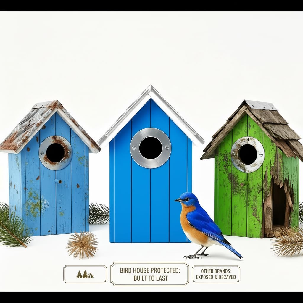CEDAR ALPHA Bluebird House pole-mount ready for garden installation.