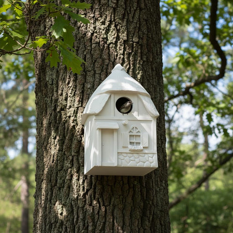 CEDAR ALPHA outdoor bird house offers weatherproof all-year performance.