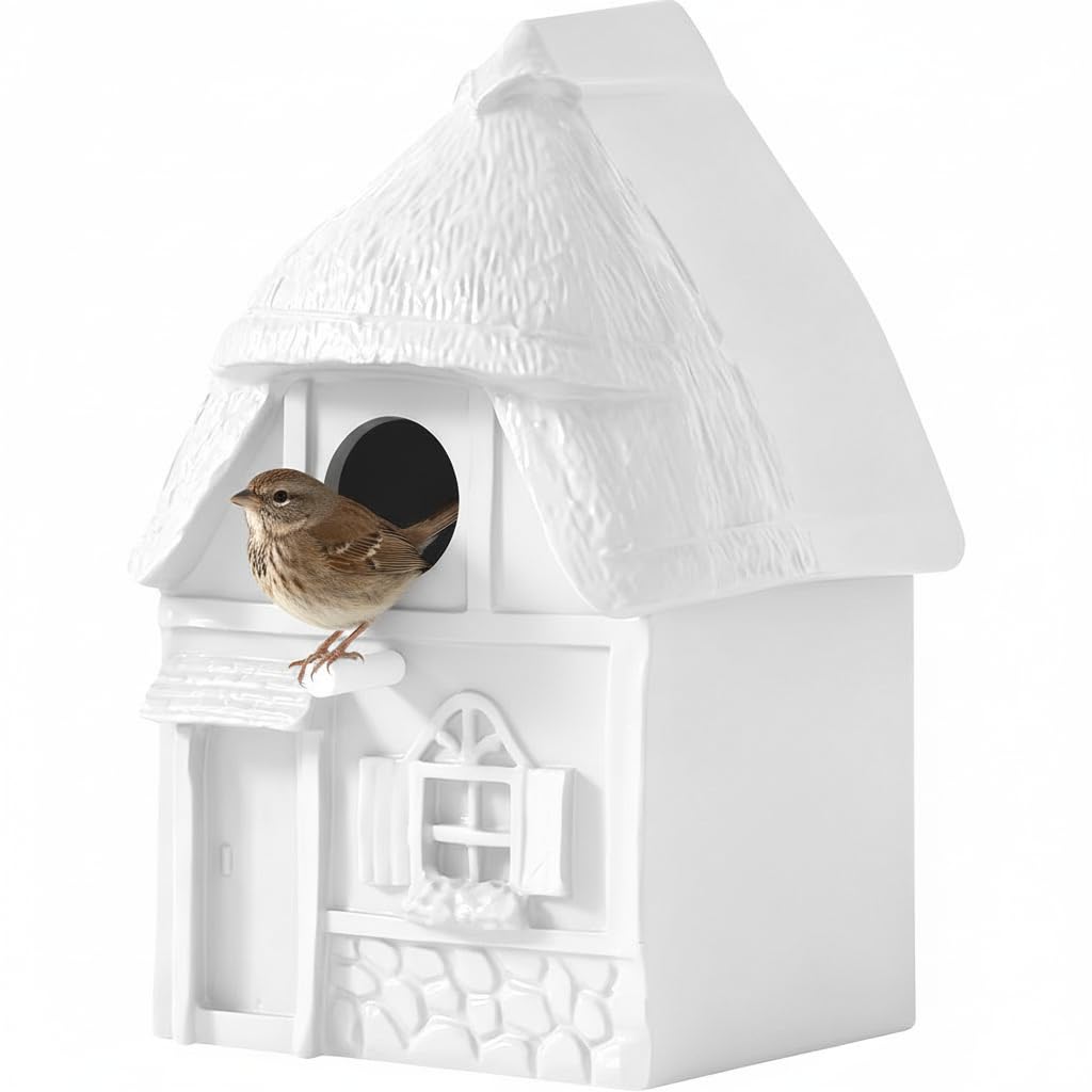 CEDAR ALPHA bird house mounted on a wall, weatherproof garden shelter.