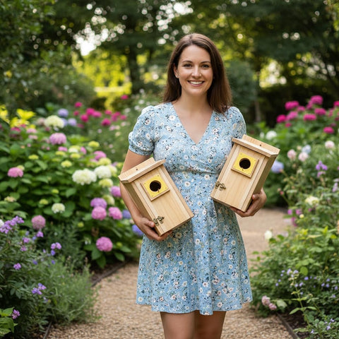 CEDAR ALPHA bluebird bird house open-door design makes cleaning easy.