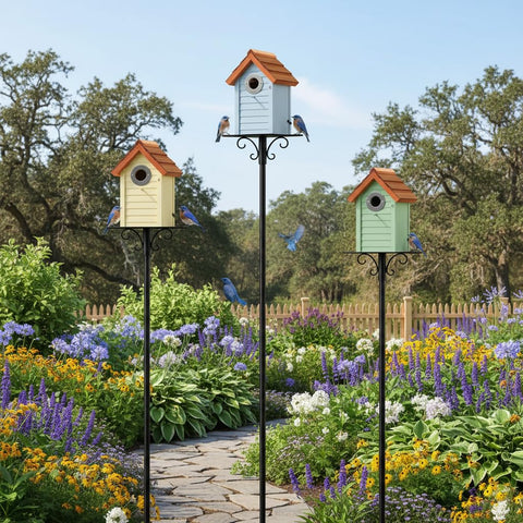 CEDAR ALPHA bluebird house with New England design, charming garden home