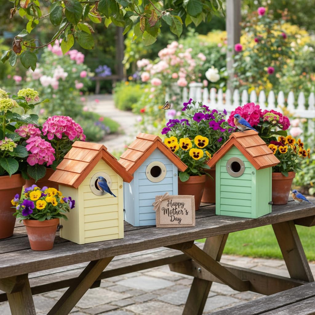 CEDAR ALPHA bluebird house with stainless steel entrance hole deters predators