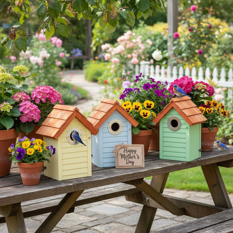 CEDAR ALPHA bluebird house with stainless steel entrance hole deters predators