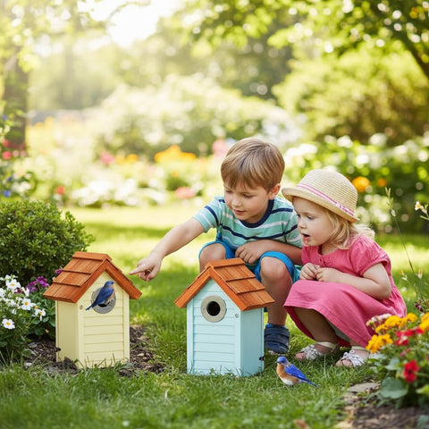 CEDAR ALPHA bluebird house UV-painted finish keeps colors vibrant