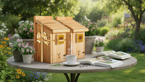 CEDAR ALPHA bluebird house wall-mount ready, ideal for patios and walls.