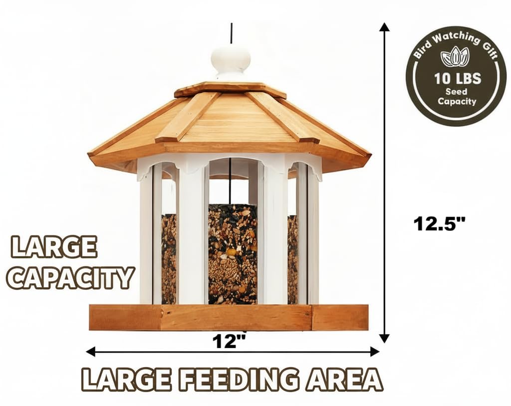 CEDAR ALPHA Gazebo Feeder with 6lb capacity base tray for easy cleaning.