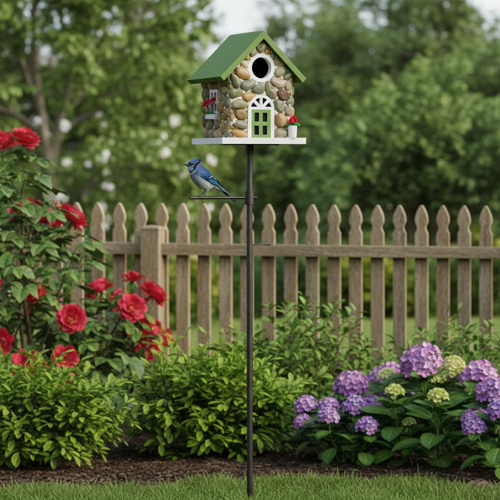 CEDAR ALPHA Masterpiece Bluebird House features solid cedar construction for durability.