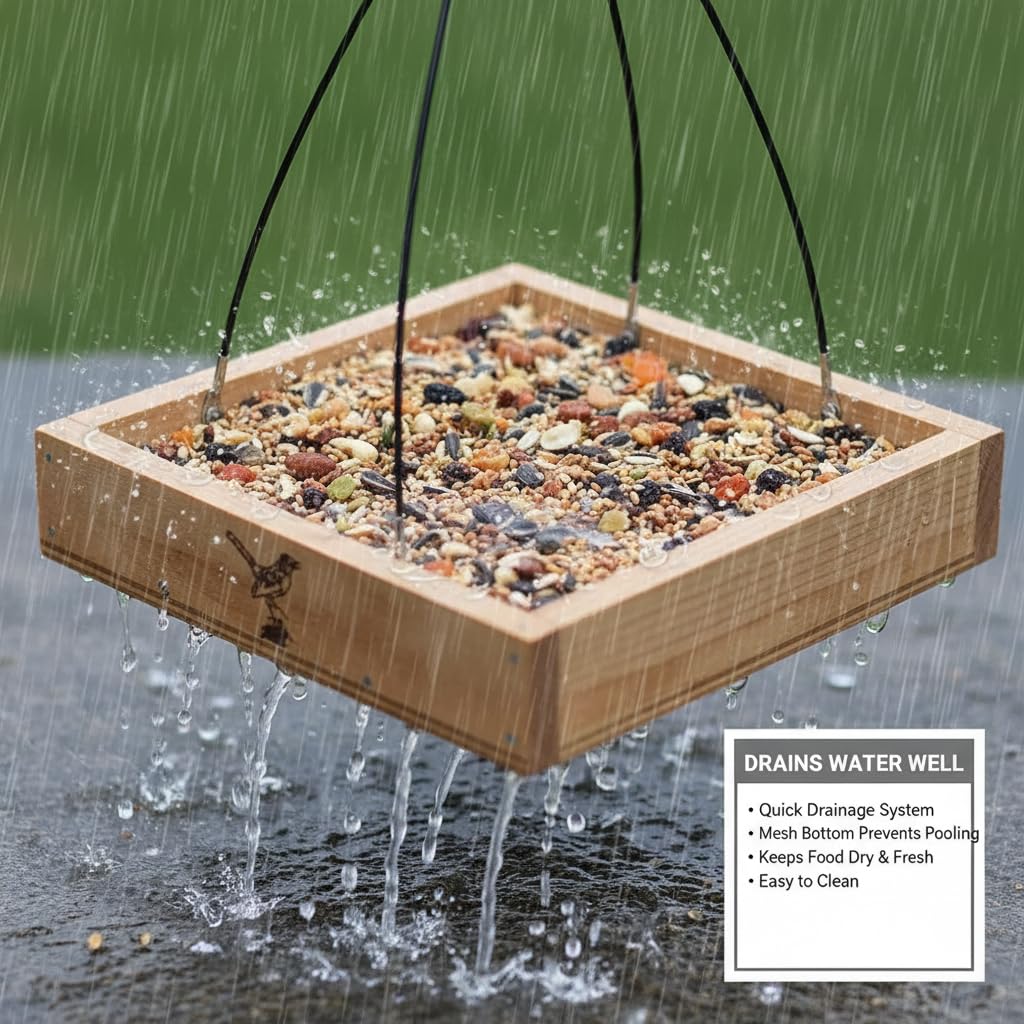 CEDAR ALPHA mesh-bottom drainage keeps seeds dry and fresh during feeding.