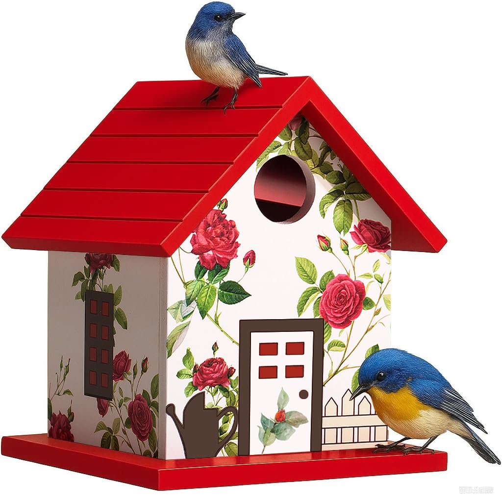CEDAR ALPHA Spring Melody bird house exterior view showcases weatherproof construction for outdoors.