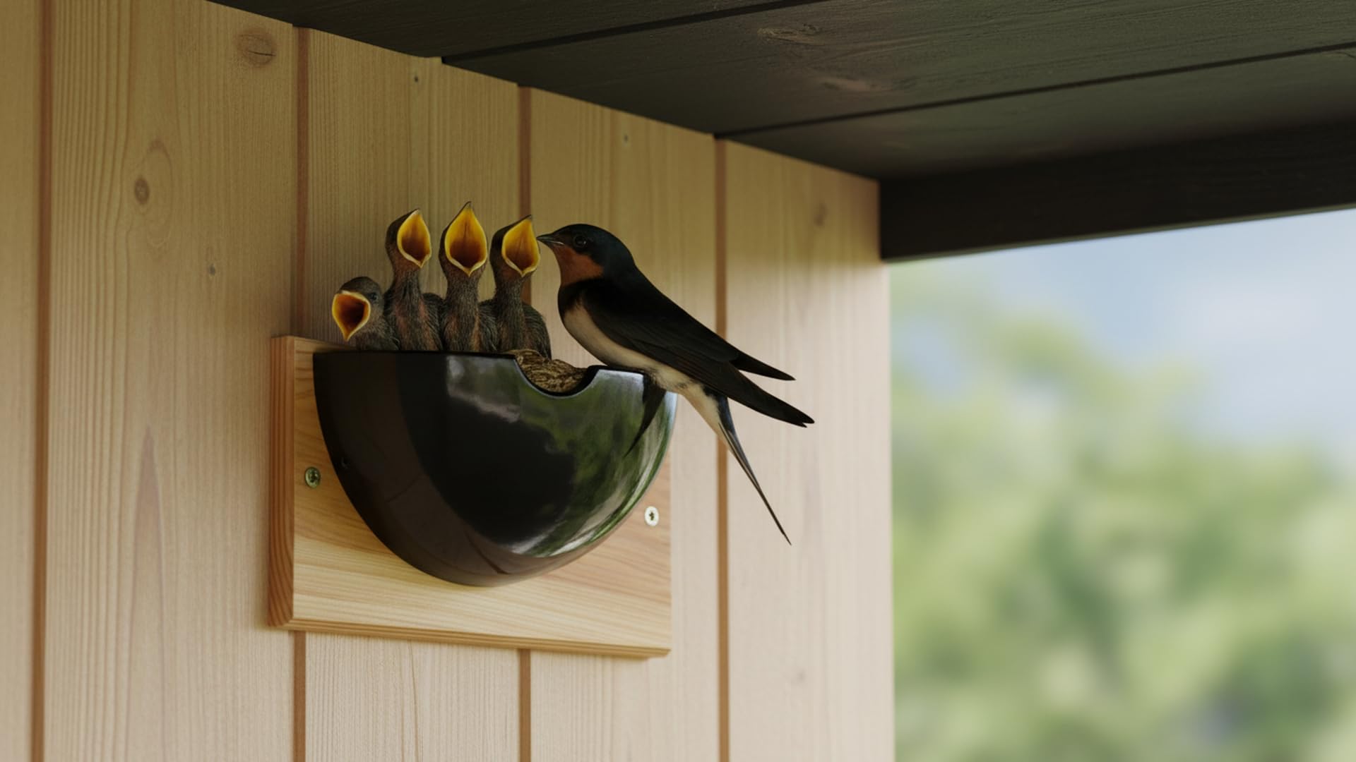 CEDAR ALPHA nest box hanging demonstrates easy setup for gardens.