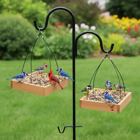CEDAR ALPHA weather-proof birdfeeder stands up to rain and sun for long-lasting use.
