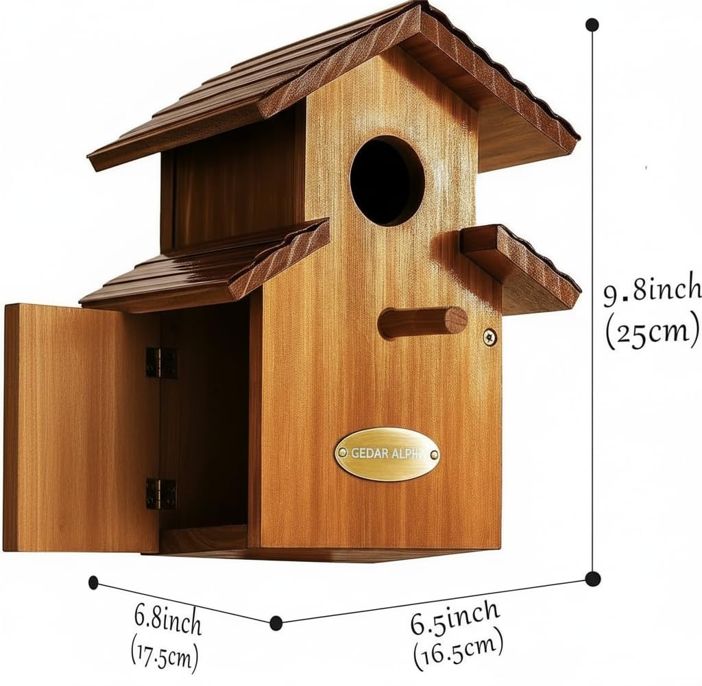 CEDAR ALPHA weatherproof bird house withstands temperature changes.