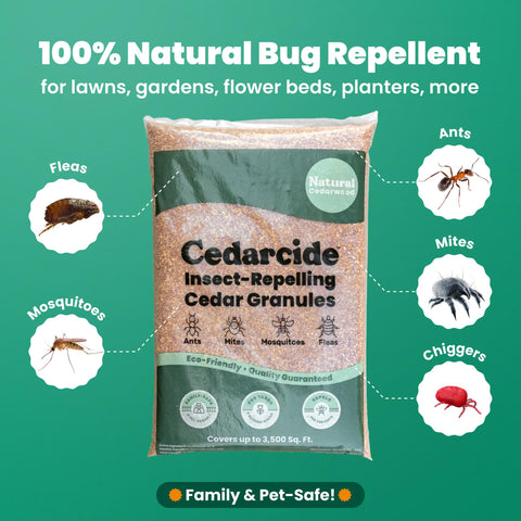 Cedarcide Cedar Granules are sprinkled around the home for quick, natural pest deterrence.