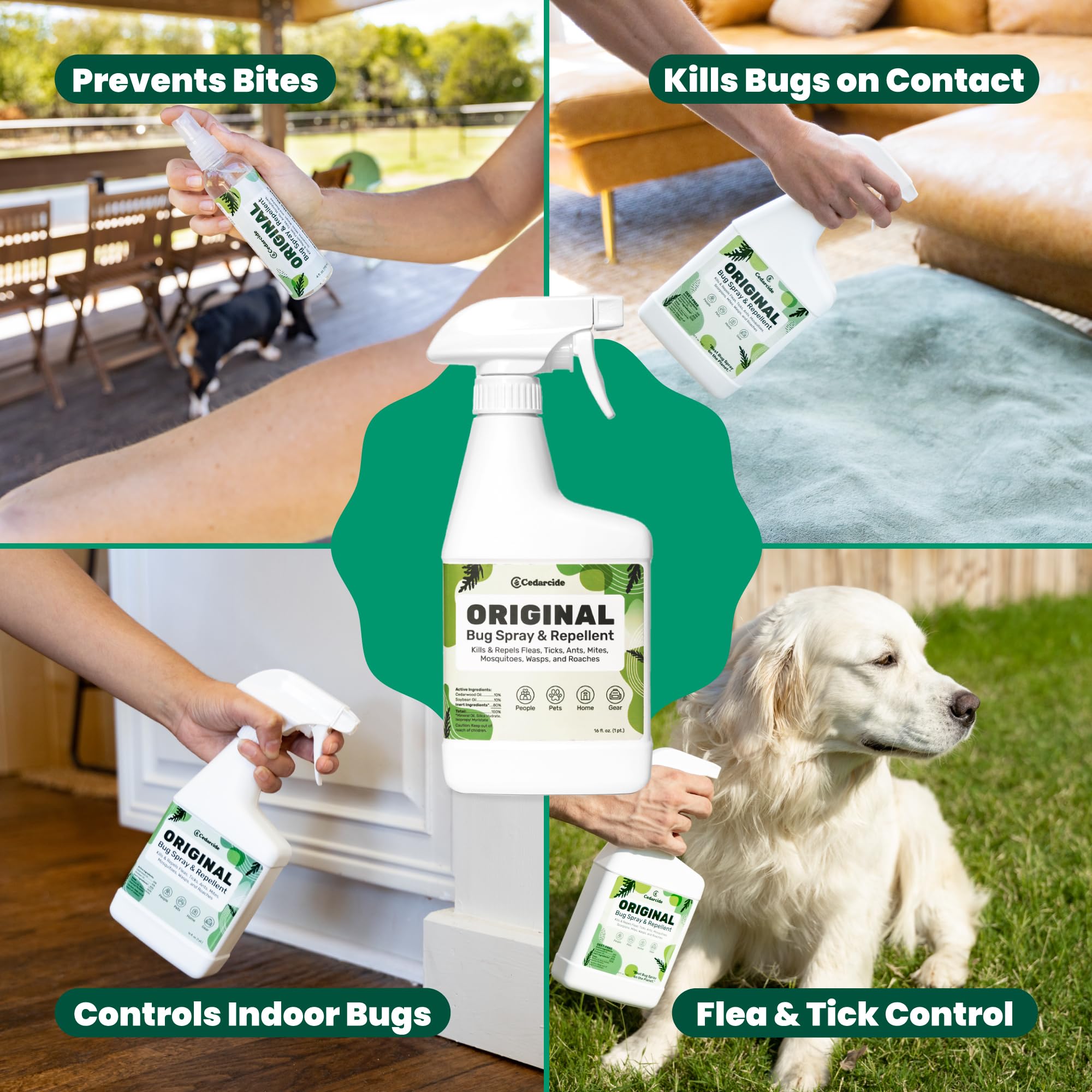 Cedarcide Original Bug Spray used on home surfaces to deter pests near entryways.