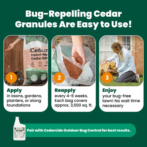 Cedarcide Original Cedar Granules along lawn perimeter to deter pests.