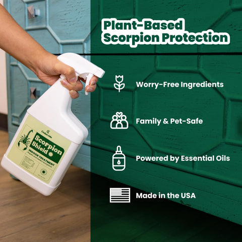 Close-up of Cedarcide Scorpion Shield label highlighting cedar oil formula