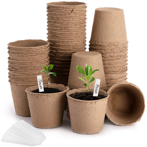 Cedilis 4-inch peat pots close-up, biodegradable starter pots for seedlings.