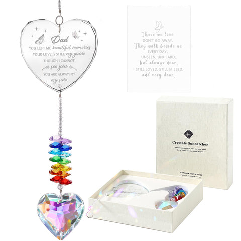 Ceegook dad memorial heart prism catching sunlight to create a warm rainbow glow
