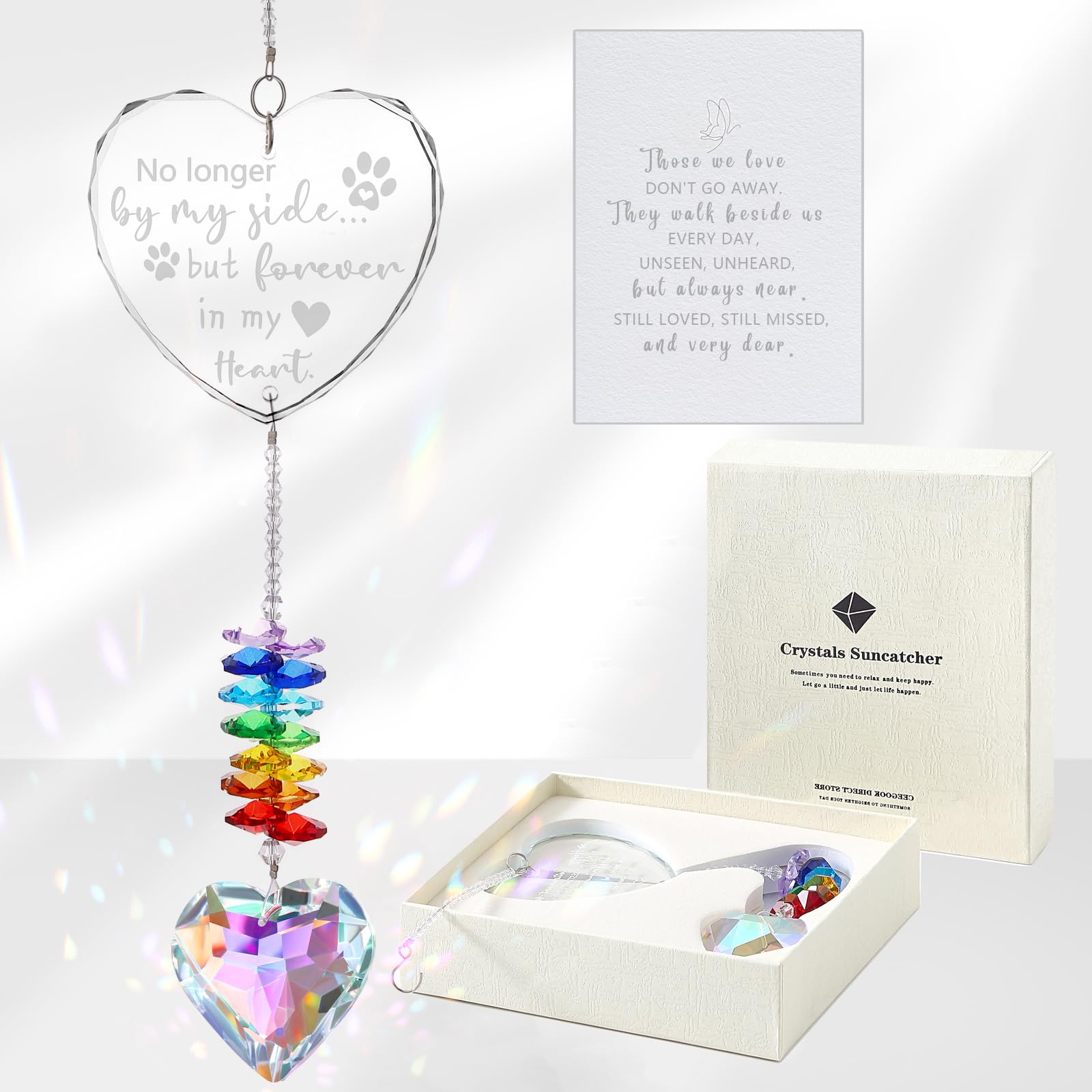 Ceegook dog memorial crystal suncatcher heart with rainbow reflections for comfort