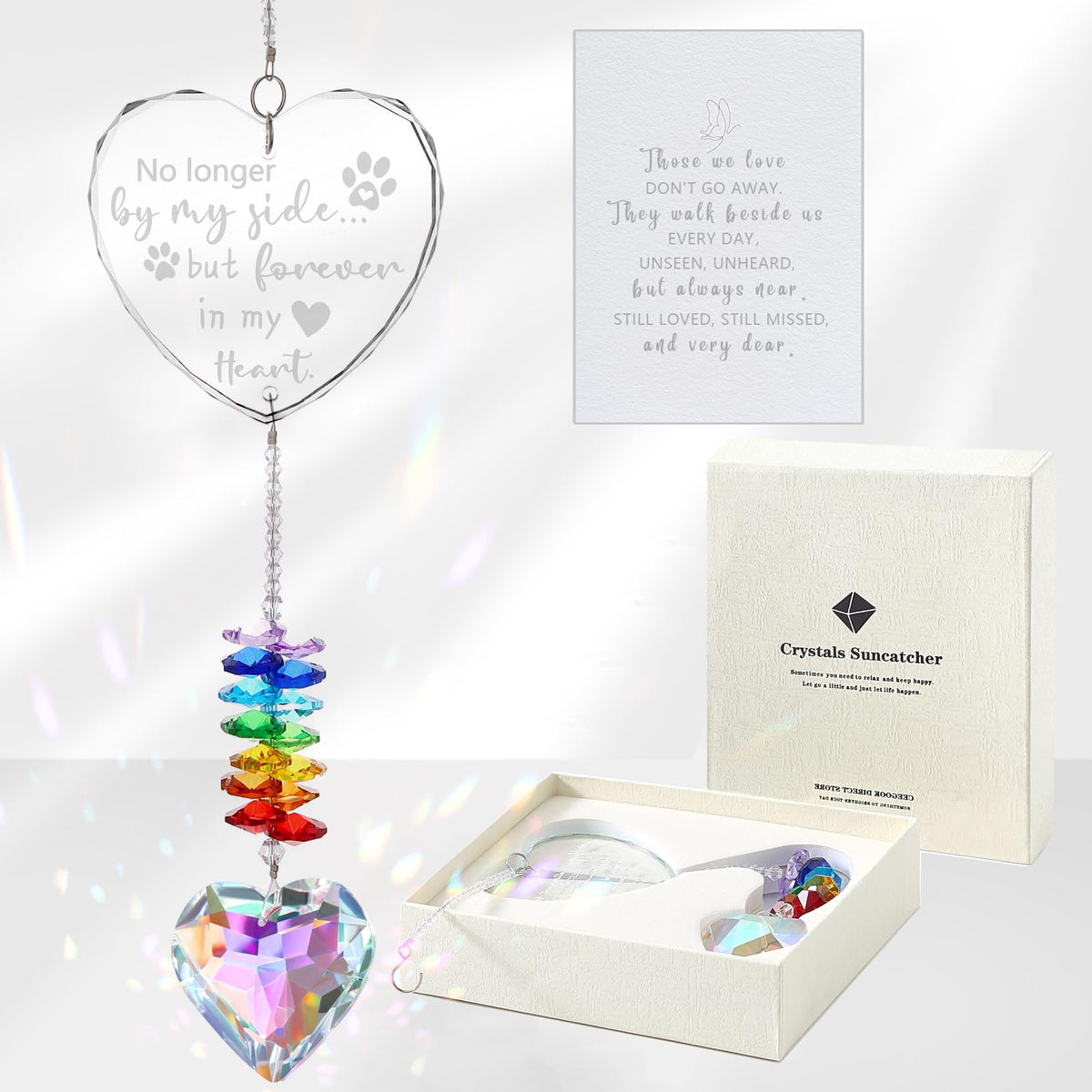 Ceegook dog memorial crystal suncatcher heart with rainbow reflections for comfort