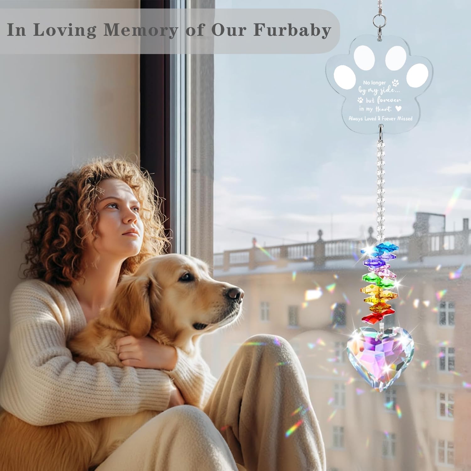 Ceegook dog remembrance suncatcher hangs in windows for peaceful reflection