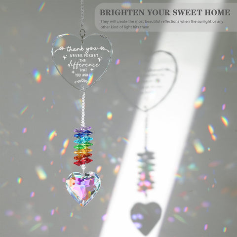 Ceegook heart shaped crystal prisms catch sunlight and create colorful reflections