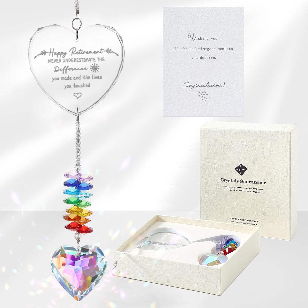 Ceegook retirement crystal suncatcher with heart prisms brightens windows with colorful light