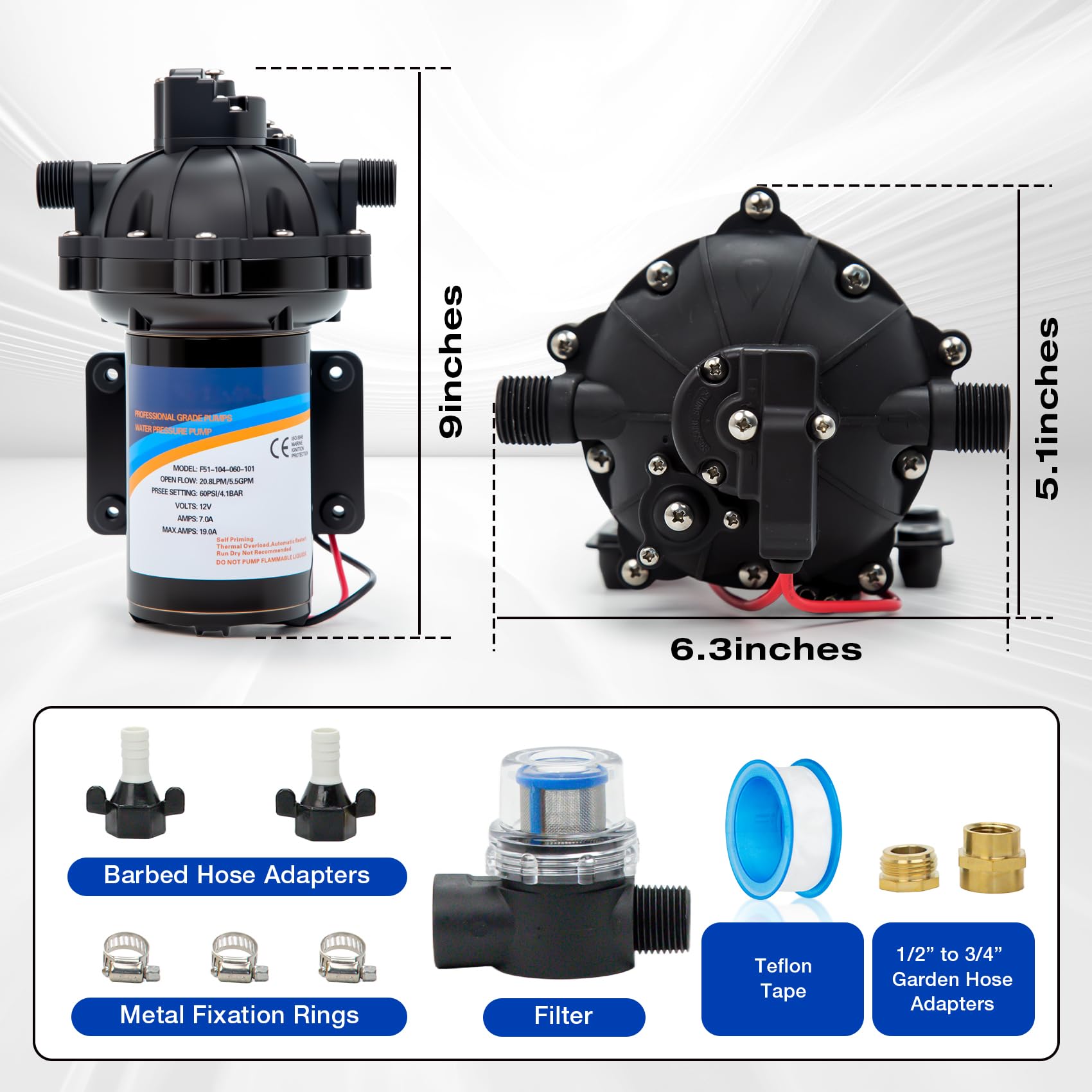 Ceelpeopar 5.5GPM 12V sprayer pump, hoses installed, ready-to-use setup.