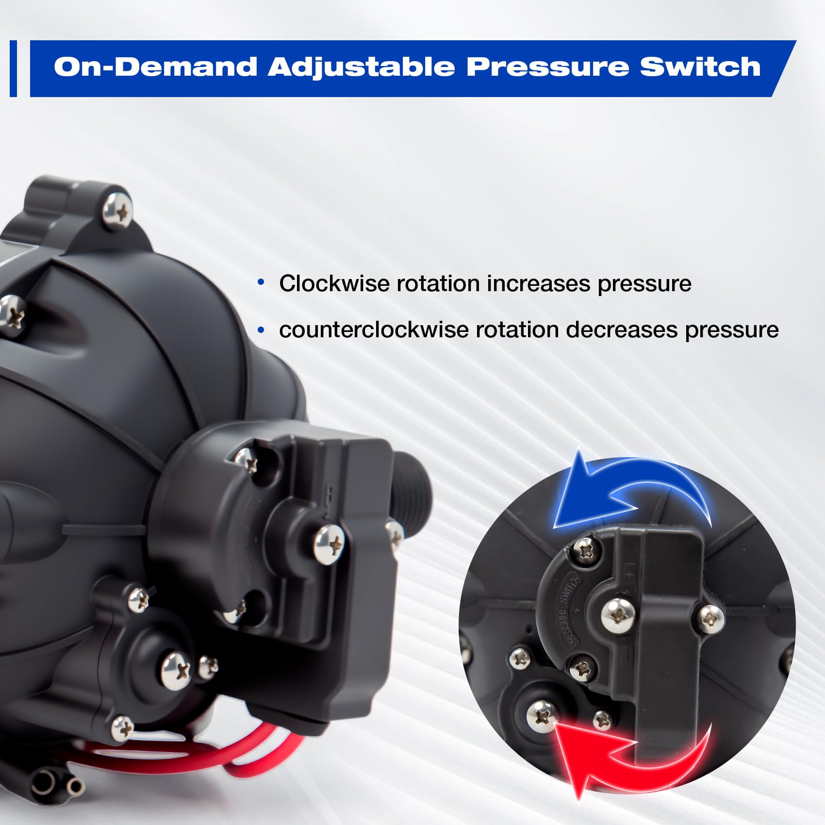 Ceelpeopar 5.5GPM 12V sprayer pump, manifold view, corrosion-resistant construction.