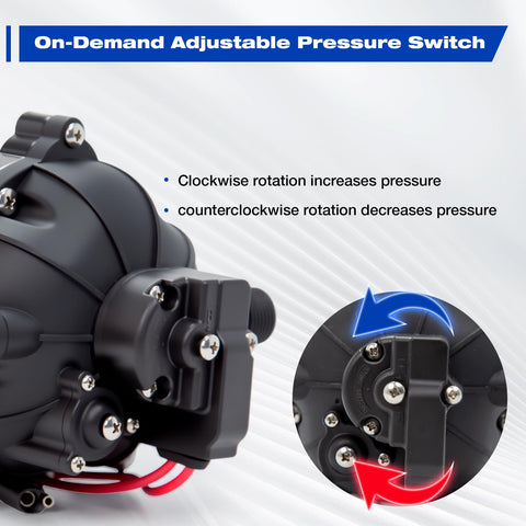 Ceelpeopar 5.5GPM 12V sprayer pump, manifold view, corrosion-resistant construction.