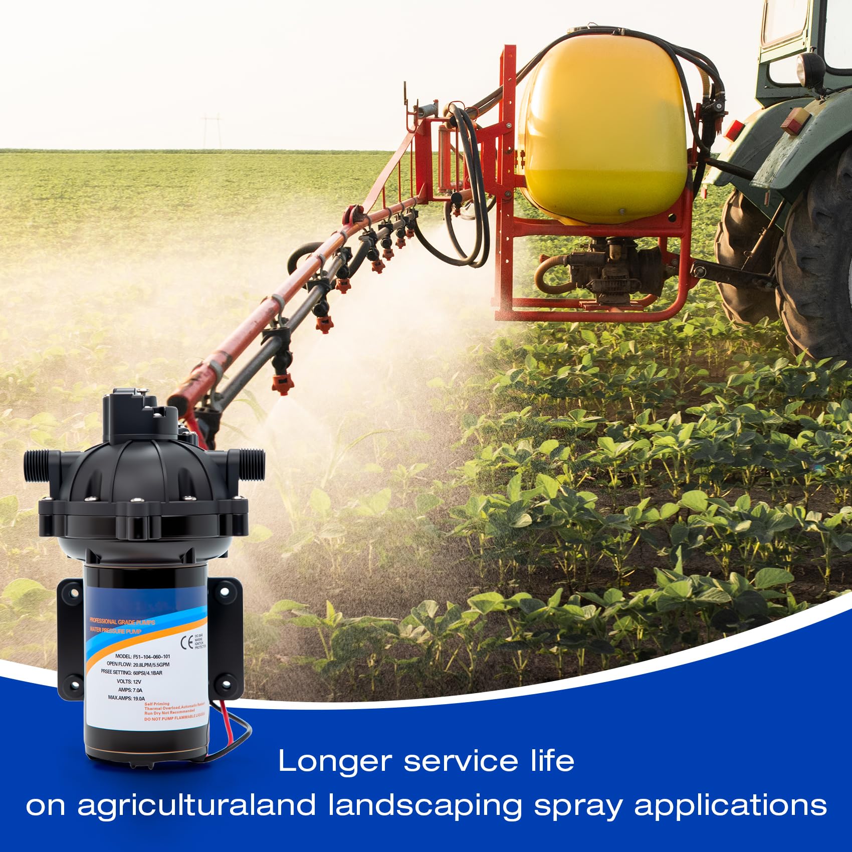 Ceelpeopar 5.5GPM 12V sprayer pump, on-tank view, universal compatibility.