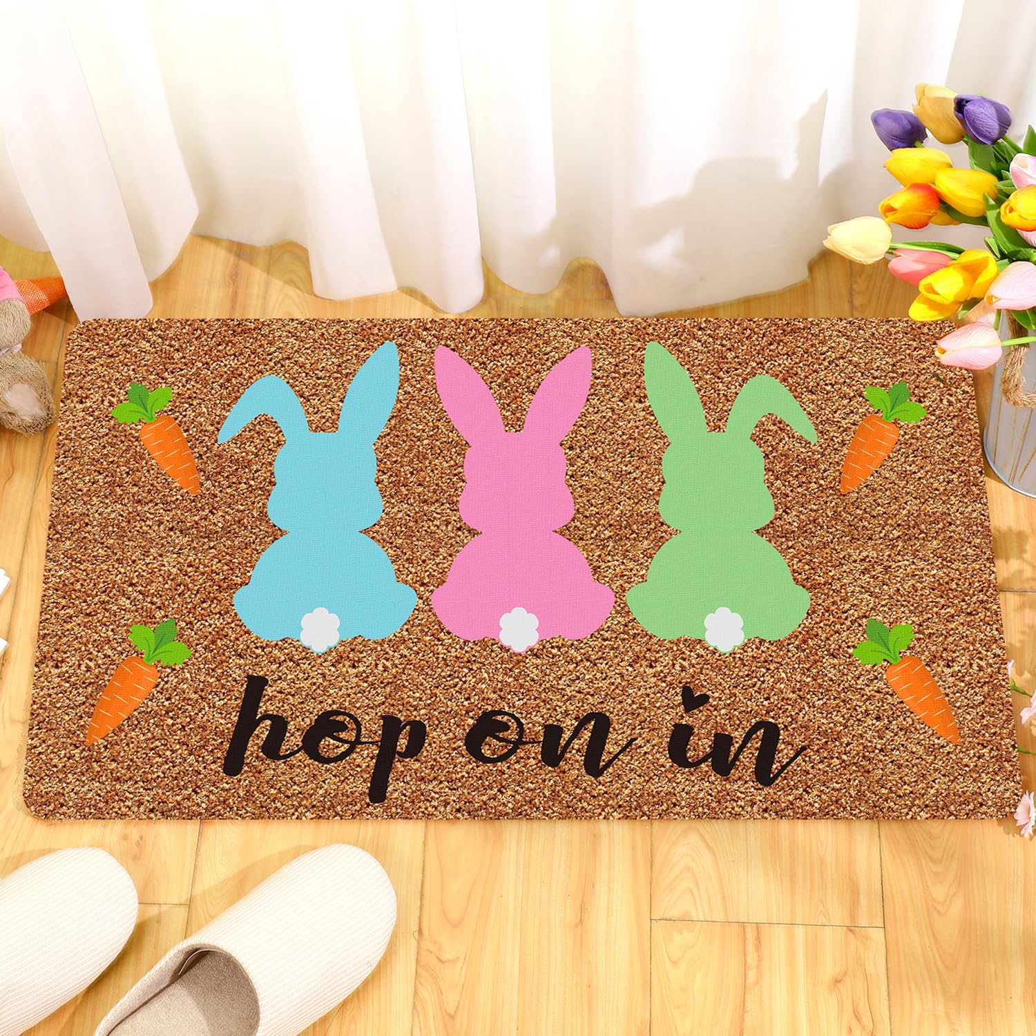 Ceenna Easter Bunny coir doormat at the entrance traps dirt while welcoming guests.