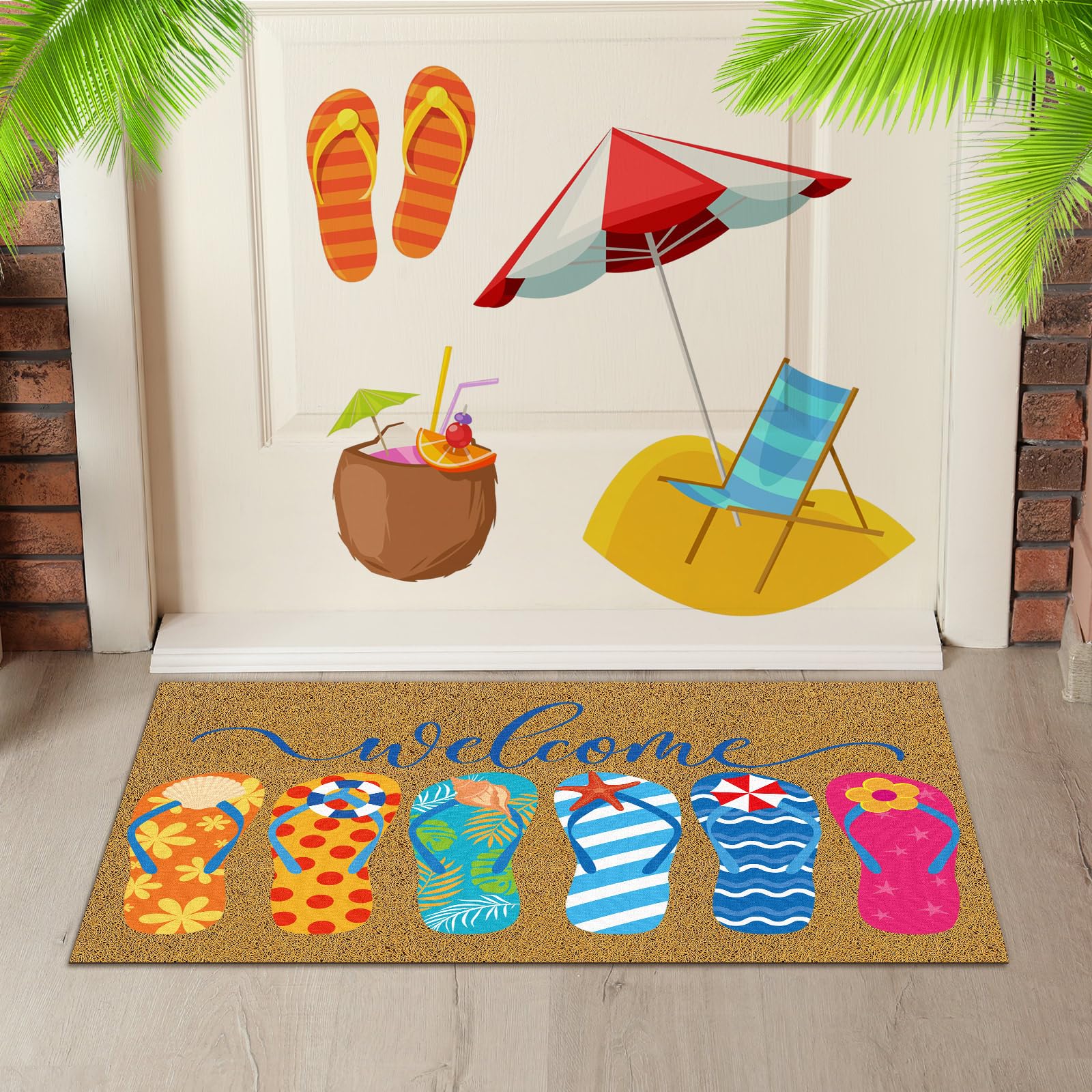 Mat positioned indoors or outdoors, non-slip backing provides stability for daily use.