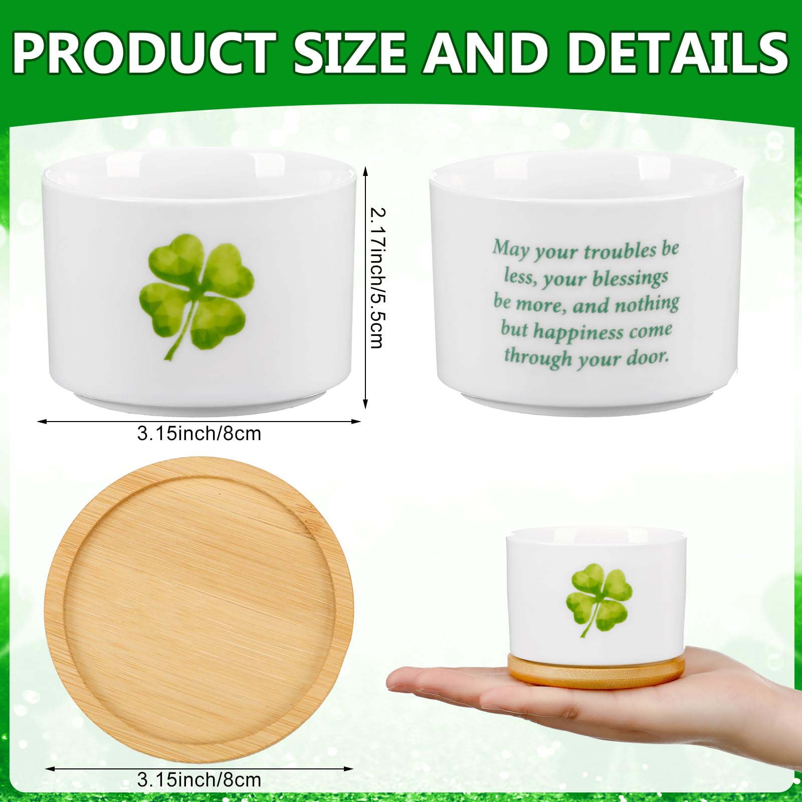 Ceenna pot clover detail showing four-leaf design for luck.
