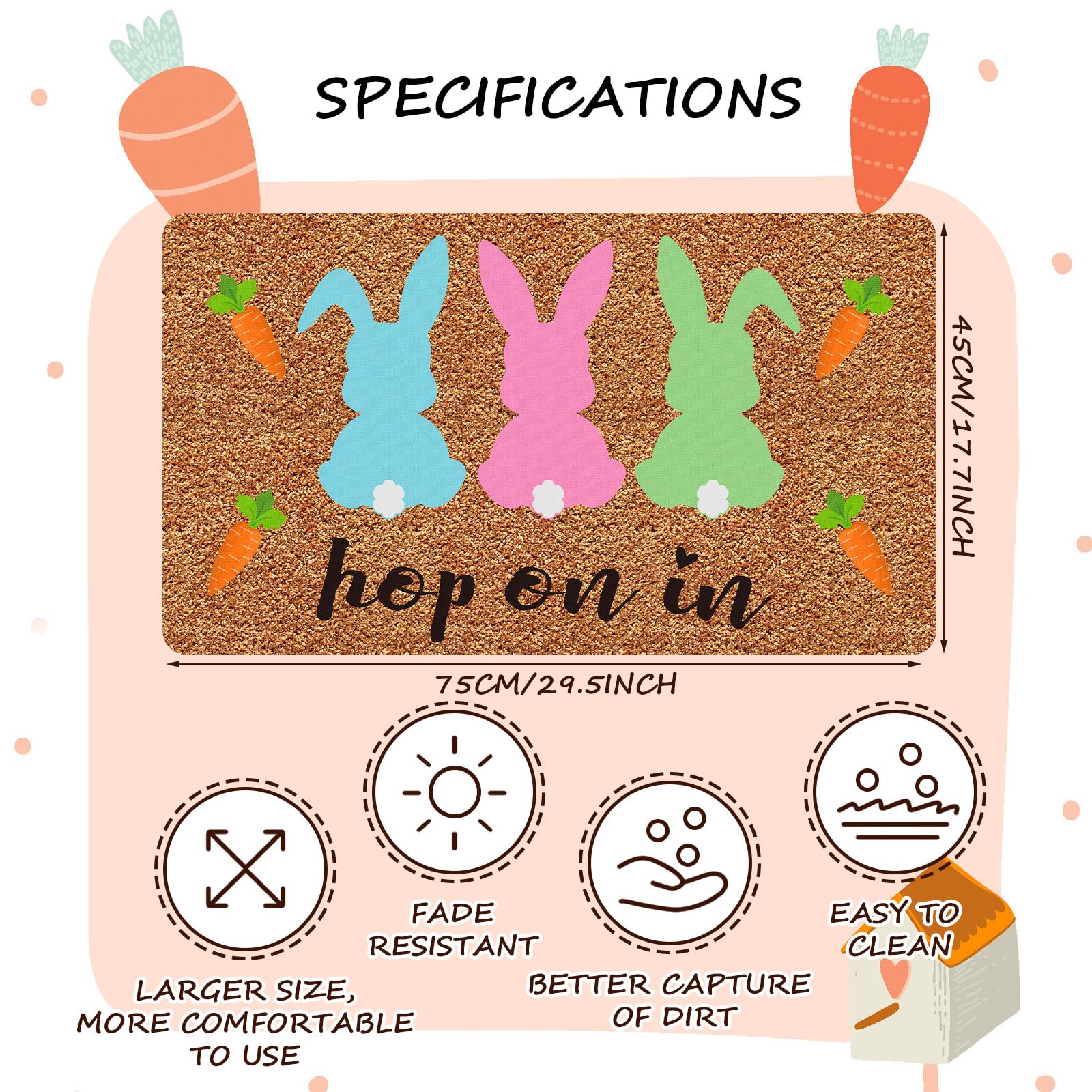 Ceenna welcome mat shows Easter bunny design, adding festive charm to your entry.