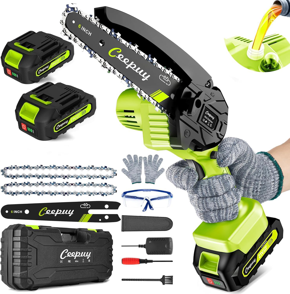 Ceepuy Mini Chainsaw cordless in use showing compact 6-inch cutting for quick results.