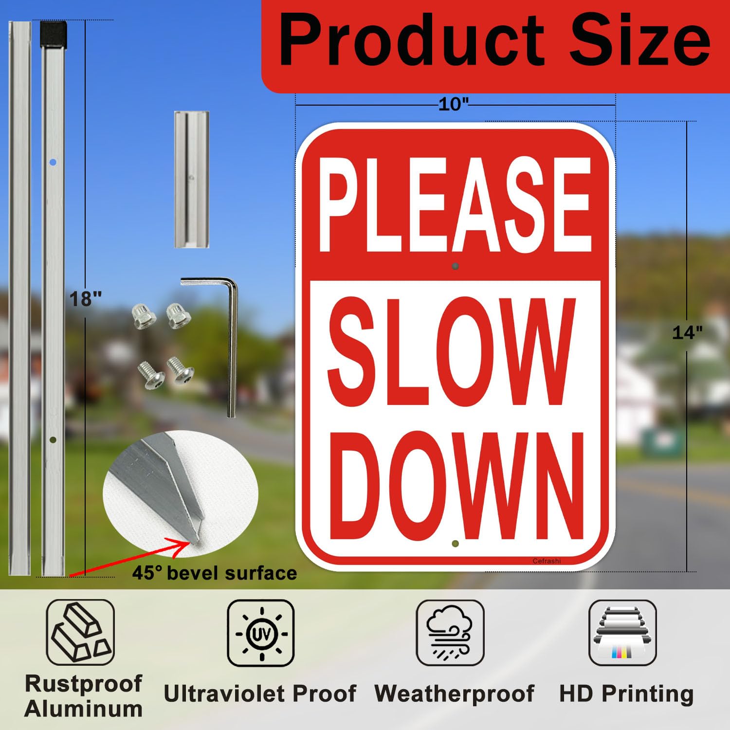 Cefrashi 36 inch metal stake supports quick secure installation.