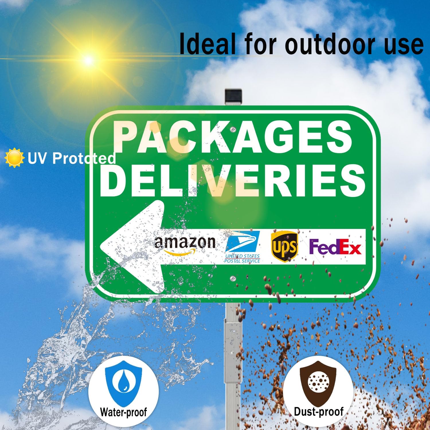Cefrashi outdoor delivery sign reduces confusion for multiple carrier visits.