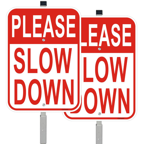 Cefrashi Please Slow Down yard sign 14x10 boosts daytime visibility for drivers.