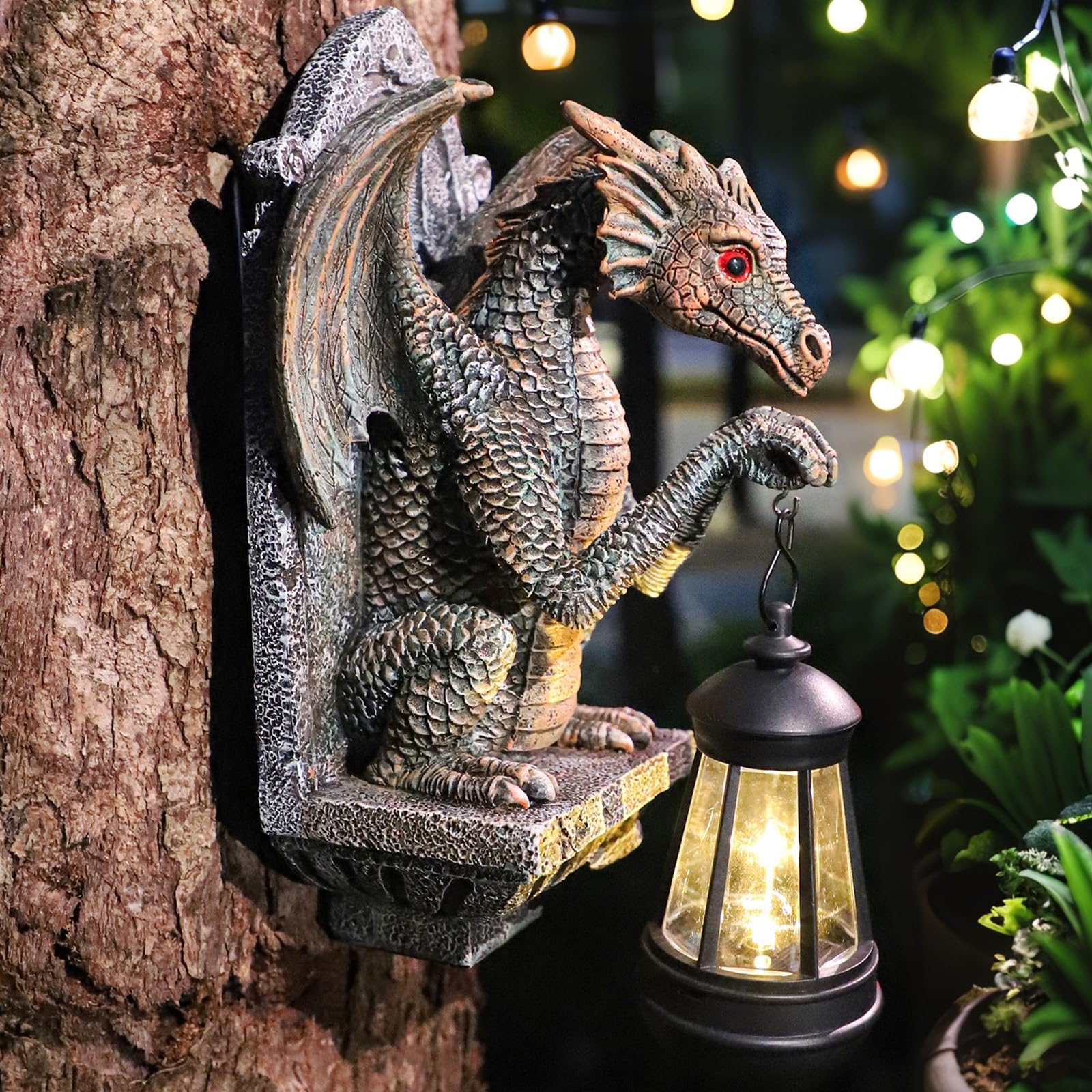 CeiooCei dragon statue solar lantern for garden décor brightens evenings.