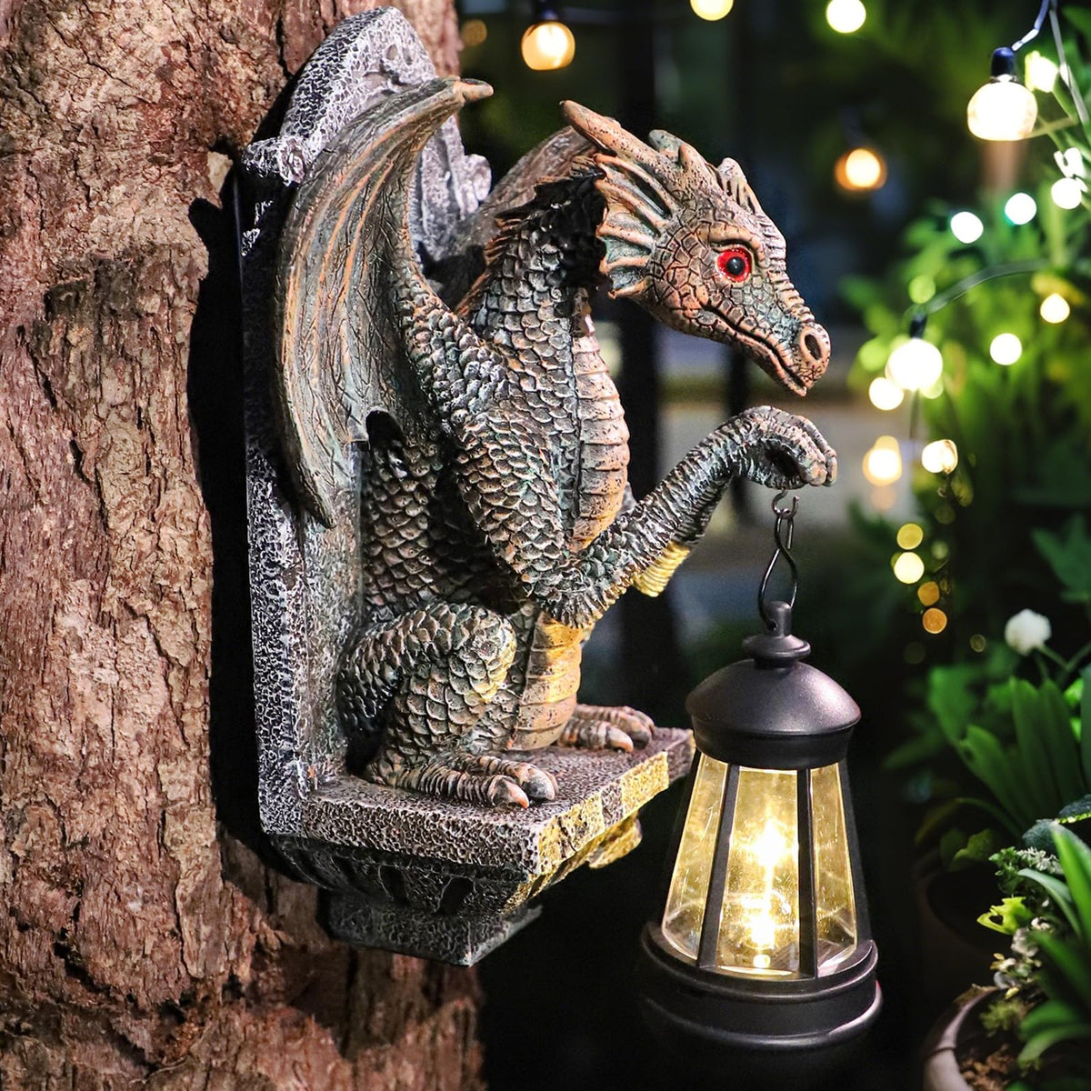 CeiooCei dragon statue solar lantern for garden décor brightens evenings.