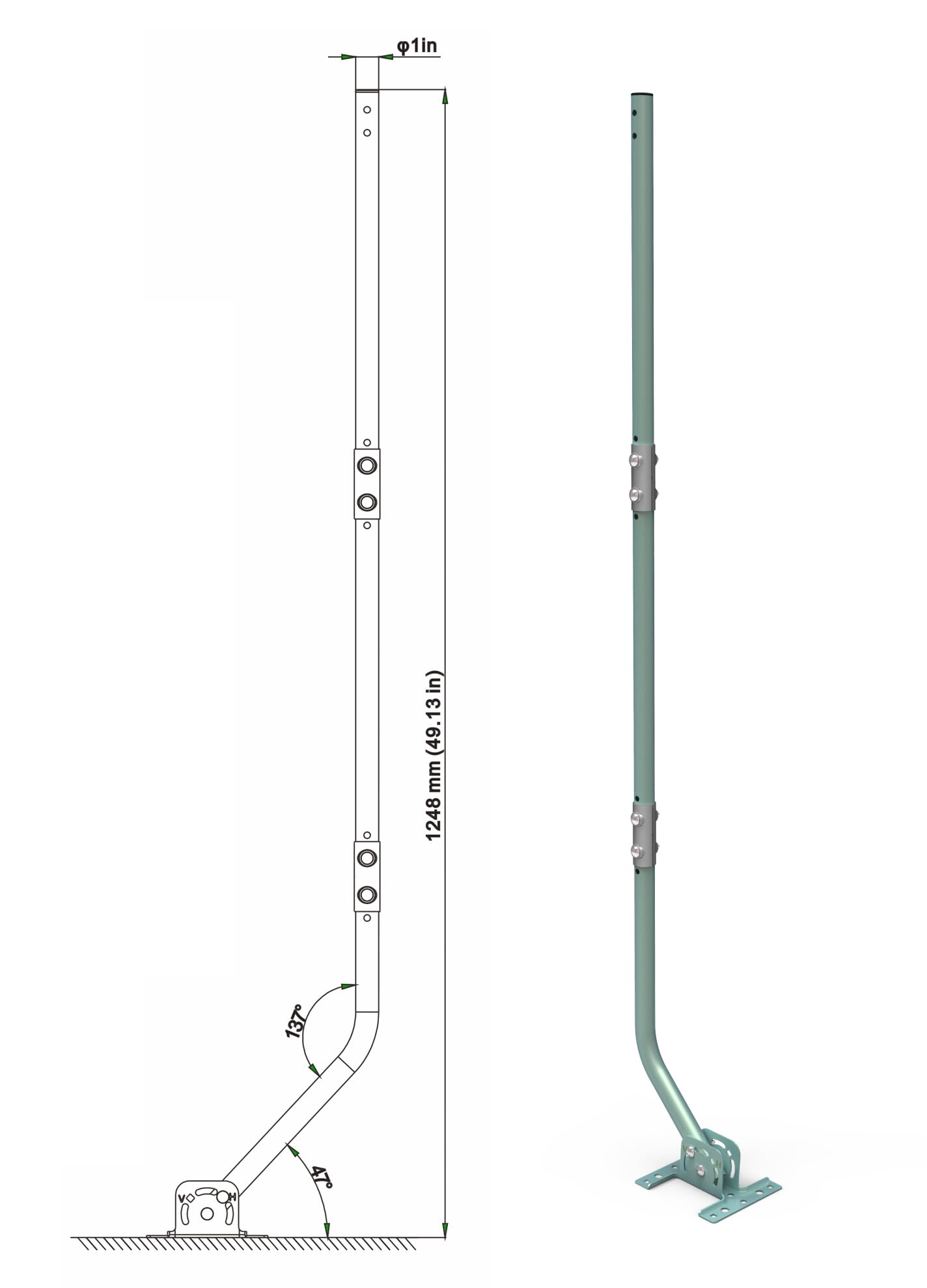 CeKay extension arm on the pole enables precise antenna alignment and increased reach.