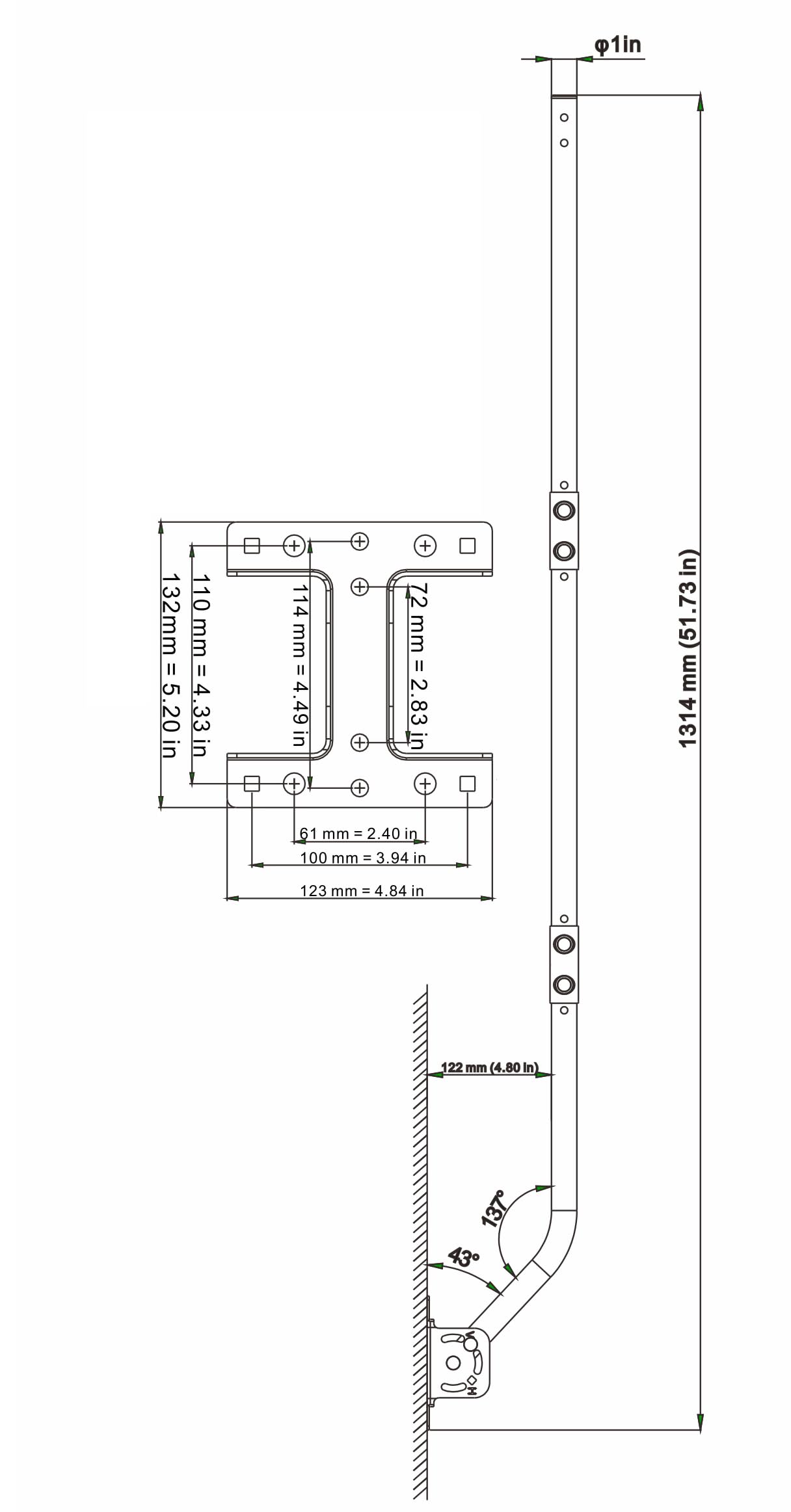 CeKay reversible J-pole design provides installation flexibility in tight spaces.