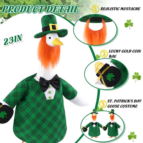 Celltestria goose costume holding pot of gold for eye-catching lawn decor.
