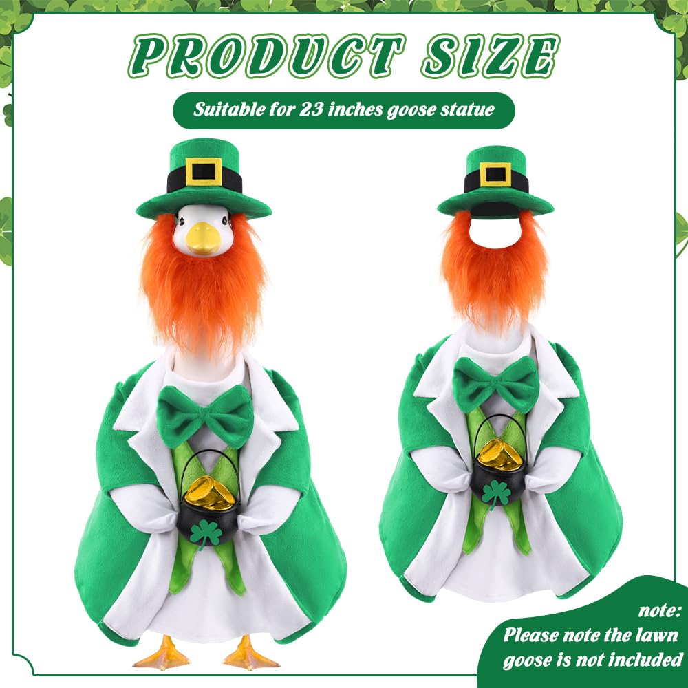 Celltestria goose outfit in green jacket highlights porch decor for St. Patrick's Day